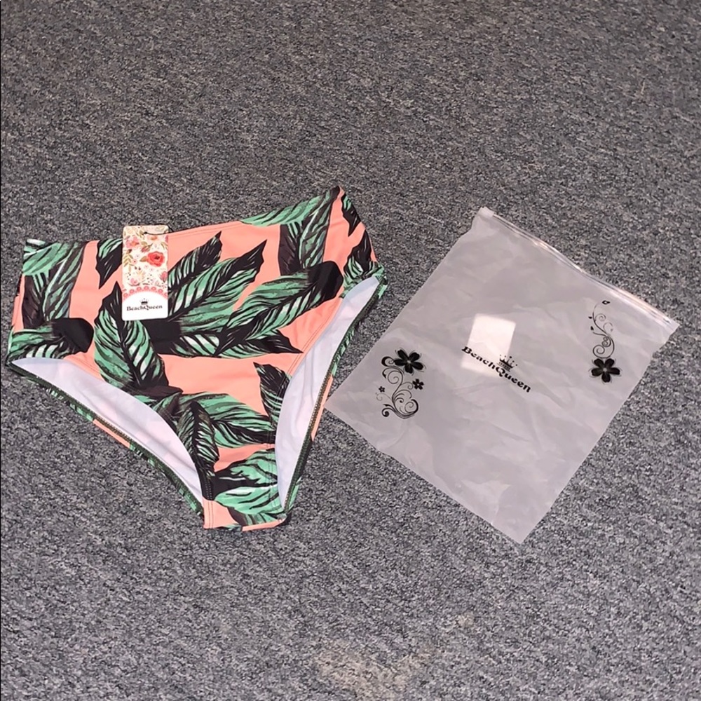 High waist tropical/pink swim suit bottom